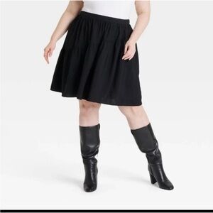 Ava & Viv Women's High-Rise Ruched Knit Slit A-Line Skirt Black